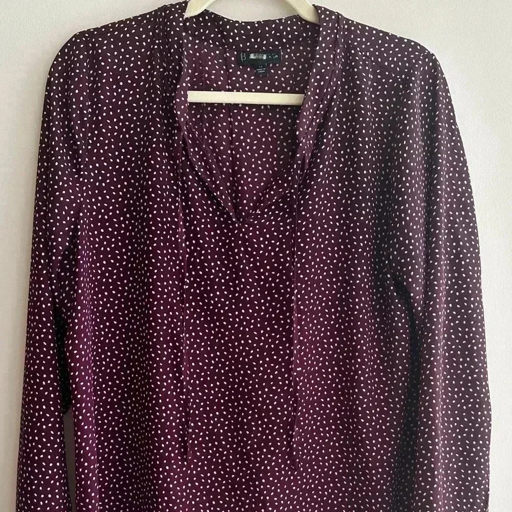B Collection by Bobeau Purple and White Polka Dot Blouse, Size Medium